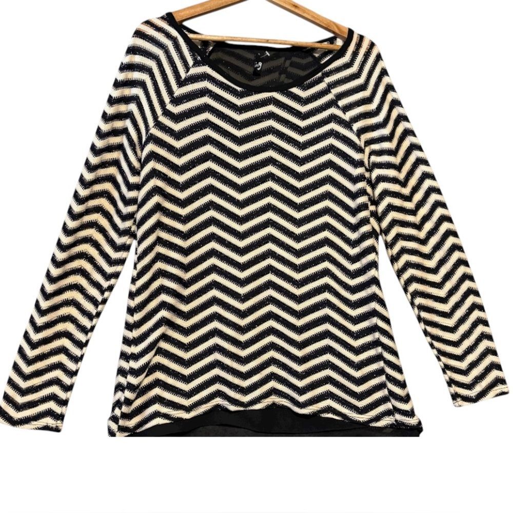 ing Black Tan Herringbone Print Slimming Dressy Sweater Holiday Christmas